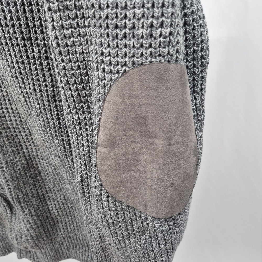 LL Bean Sweater Mens Large Gray Full Zip Elbow Pad Waffle Knit Grandpa Core - Picture 6 of 10